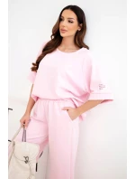 Dámsky maslový viskózový set mikina a široké nohavice candy pink