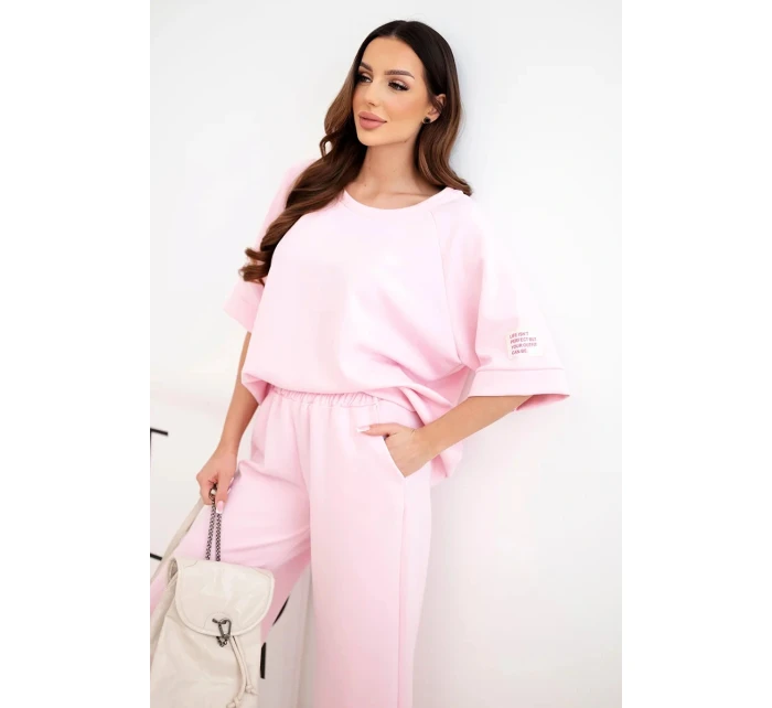 Dámsky maslový viskózový set mikina a široké nohavice candy pink