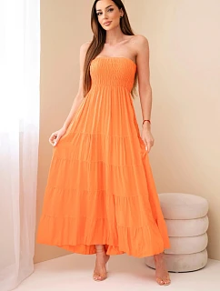 Dámské viskózové šaty s elastickým model 22040130 oranžová - K-Fashion