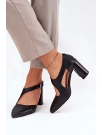 Skórzane Czółenka Na Słupku Z Klamrą Vinceza 91133 Czarne