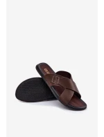 Kožené pánske papuče s prackou Big Star RR174077 Brown