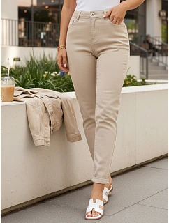 Jeansy damskie mom fit z wysokim stanem beżowe model 22123813 - FashionStreet