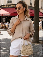Dámska oversize košeľa z mušelínovej bavlny, béžová, FashionStreet DY0487