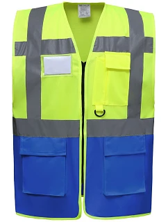 Yoko HVW 801 Hi-Vis multifunkčná vesta 79.W801 hi vis žltá/kráľovská modrá