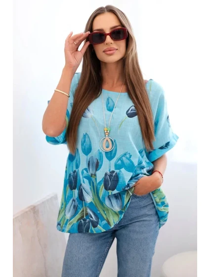 Dámská bavlněná košile s květinovým vzorem modrý Dámská bavlněná košile s květinovým vzorem modrý