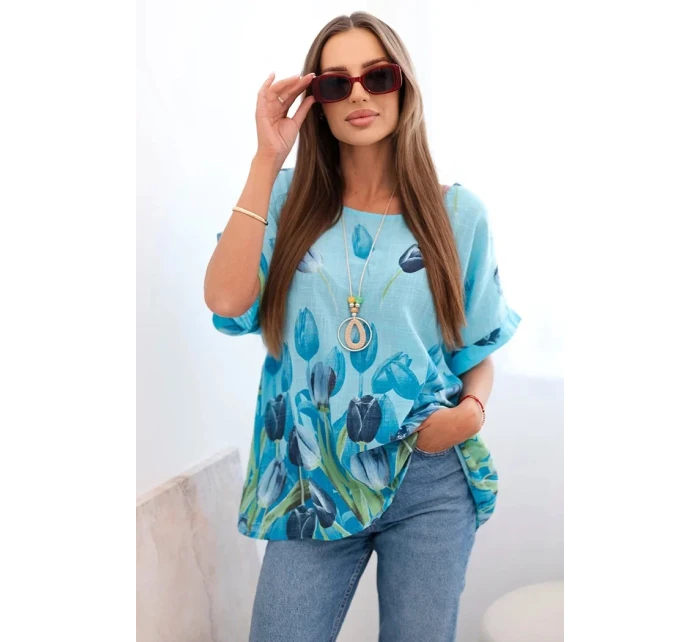 Dámská bavlněná košile s květinovým vzorem modrý Dámská bavlněná košile s květinovým vzorem modrý