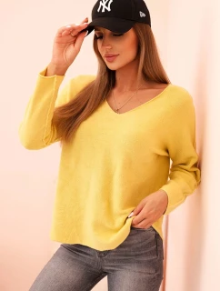 Svetr dámský s viskózou a výstřihem do V žlutý