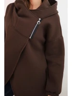 Dámská mikina s kapucí a asymetrickým zipem hnědá