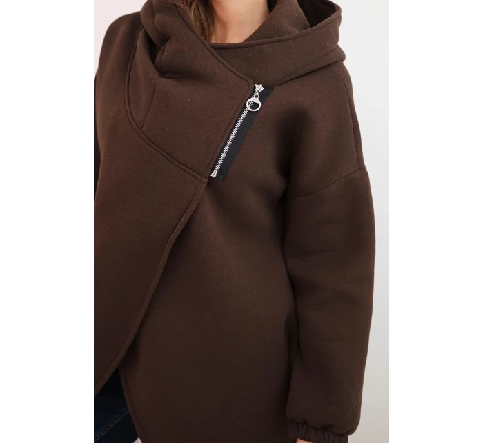 Dámská mikina s kapucí a asymetrickým zipem hnědá