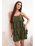 Dámské mini šaty na ramínka s volány khaki