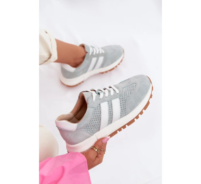 Dámské tenisky z přírodního semiše mátové model 22007477 - EVENTO