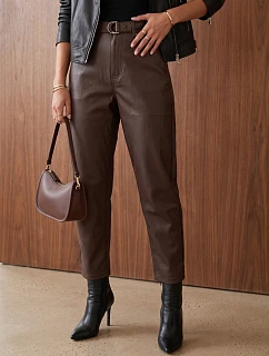 Dámske voskované nohavice s balónovým strihom, hnedé, FashionStreet UY3122
