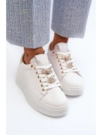 Dámské kožené tenisky na platformě s ozdobnými D&A Bílé model 21660251 - S.Barski