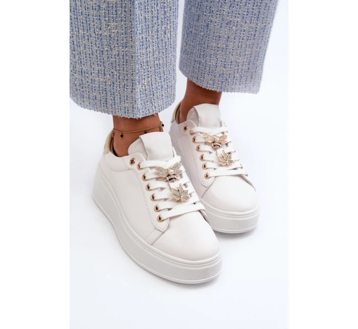 Dámské kožené tenisky na platformě s ozdobnými D&A Bílé model 21660251 - S.Barski