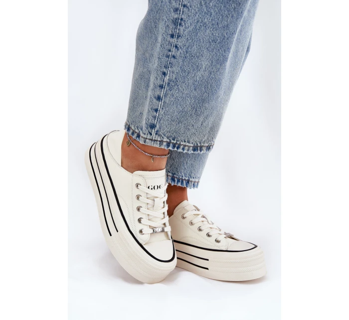 Dámské Kožené Tenisky Na Platformě model 21691395 Bílé - Goe