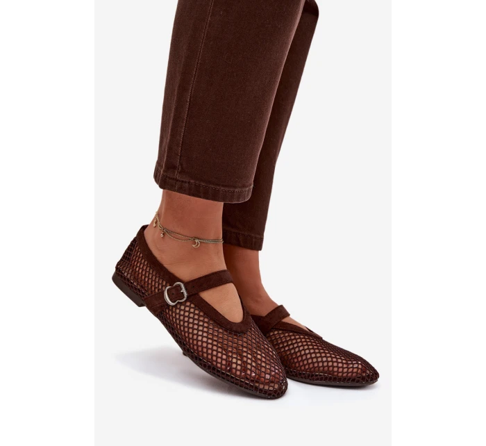 Síťované baleríny s páskem čokoládové Pherina