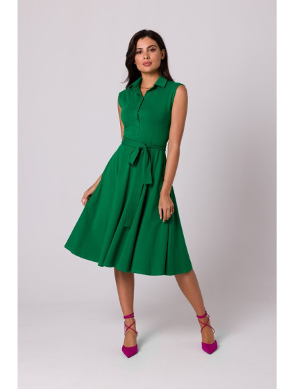 B261 Bavlnené šaty vo fitted strihu - zelené