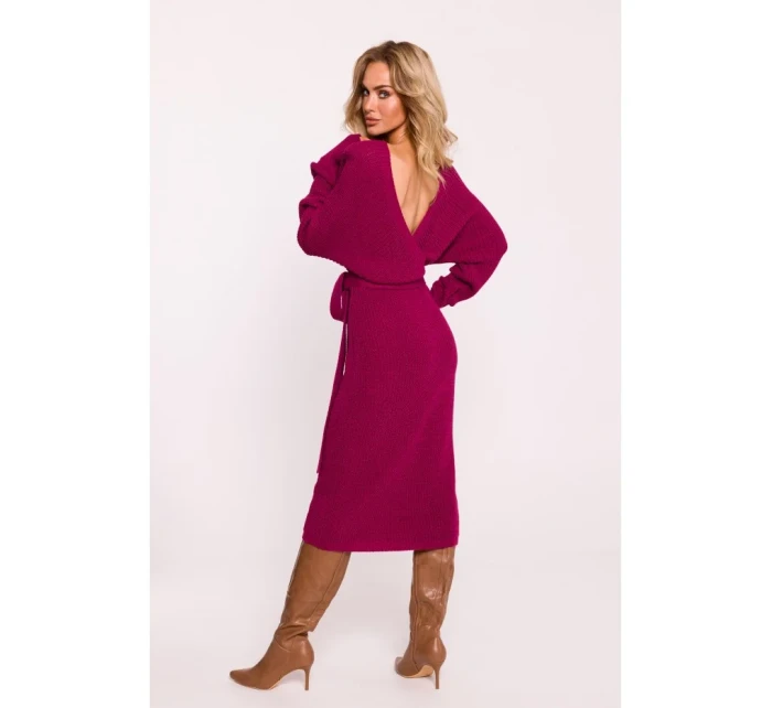 M810 Svetrové šaty s výstrihom do V - ružové