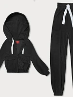 Pruhovaná tepláková súprava v čiernej farbe (AMG-335A)