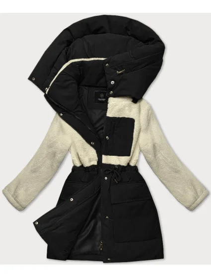 Čierno-ecru prechodná bunda z rôznych lepených materiálov (WD2351)