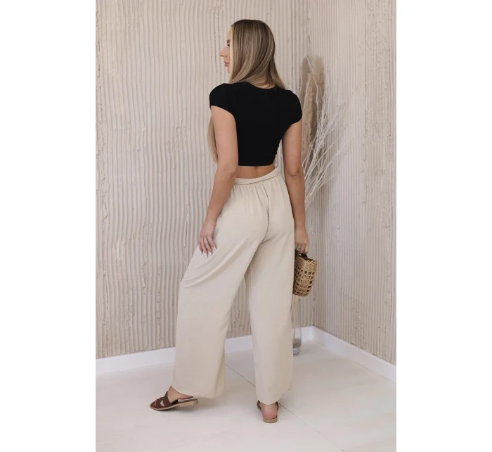 Kalhoty s širokým pasem beżowy Kalhoty s širokým pasem beżowy