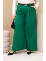Dámské kalhoty Plus Size viskózové s širokými nohavicemi a páskem zelené