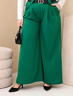 Plus veľkosť dámske široké nohavice z viskózy s opaskom zelená