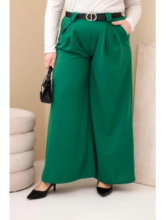 Dámské kalhoty Plus Size viskózové s širokými nohavicemi a páskem zelené
