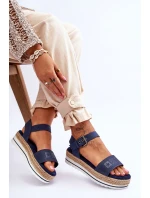 Damskie Wygodne Sandały Na Platformie Big Star LL274869 Granatowe