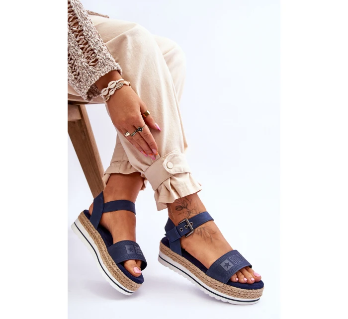 Damskie Wygodne Sandały Na Platformie Big Star LL274869 Granatowe