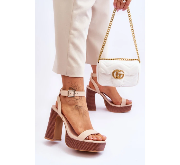 Kožené Sandály Na model 21620454 Platformě Béžové Marina - Boto