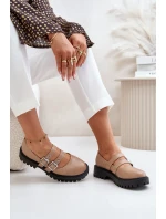 Półbuty Damskie Z Paskami Eko Skórzane Beżowe Terione Półbuty Damskie Z Paskami Eko Skórzane Beżowe Terione