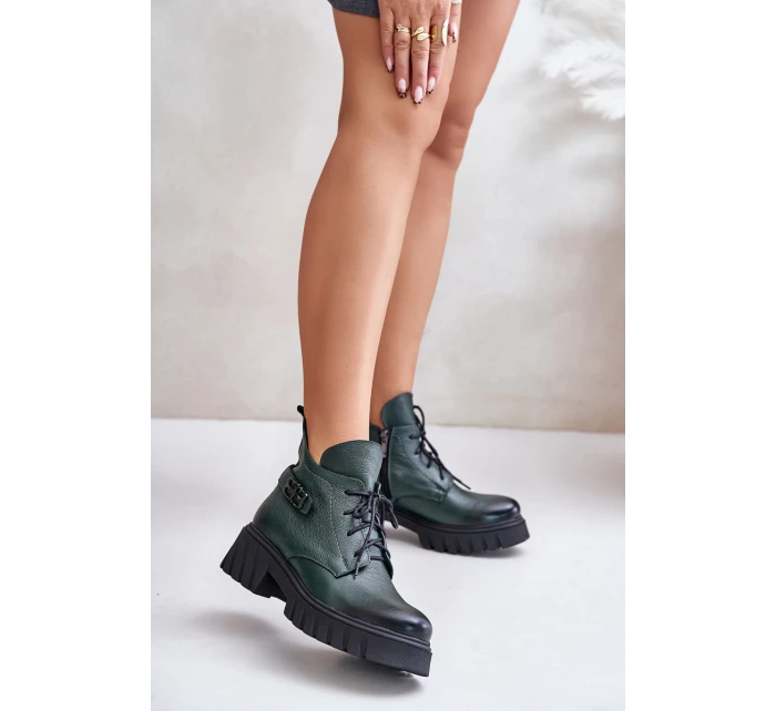 Dámské Kožené Kotníkové Boty S Svrškem Zateplené Tmavě Zelené model 21673818 - Zazoo