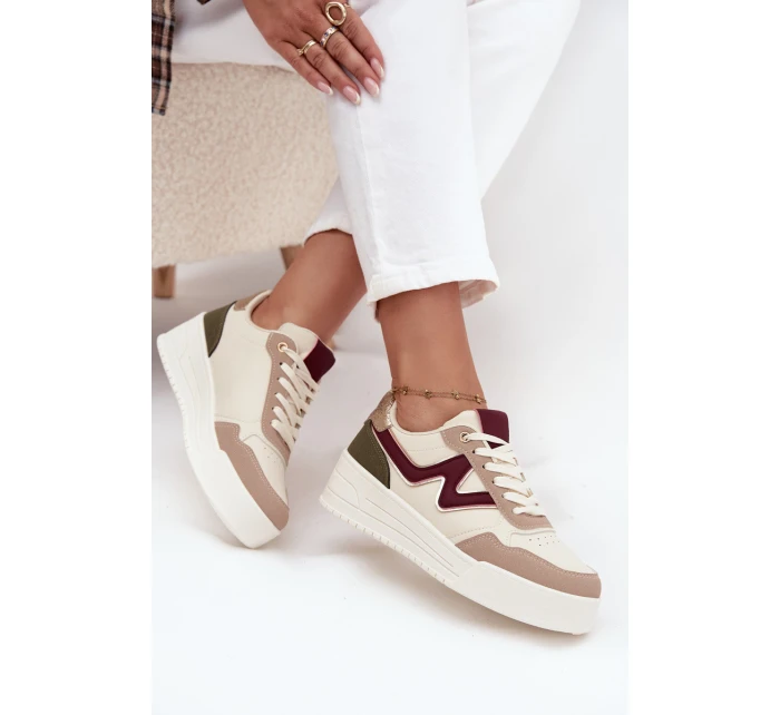 Sneakersy Damskie Na Platformie Ze Złotymi Wstawkami Beżowe Zalvra