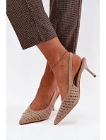 Dámské síťované sandály na podpatku z umělé semiše Béžové model 22125607 - Boto