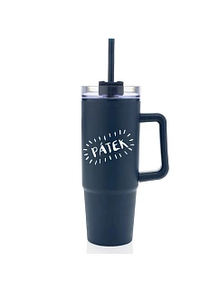 FRIDAY - tmavomodrý cestovný hrnček s priehľadným viečkom 900 ml