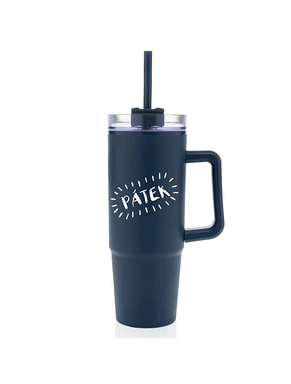 FRIDAY - tmavomodrý cestovný hrnček s priehľadným viečkom 900 ml