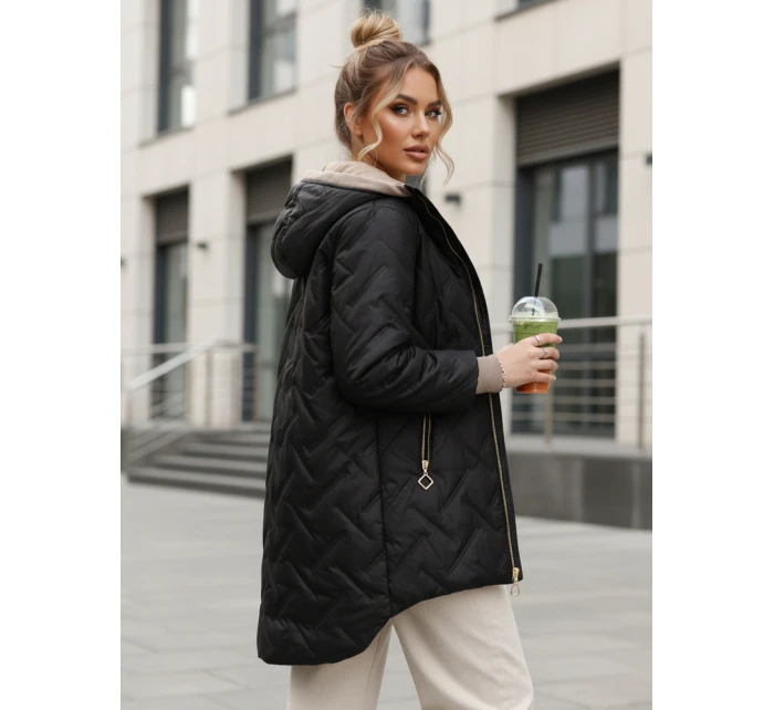 Dámska prechodná prešívaná bunda s predĺženým strihom čierna TY5606