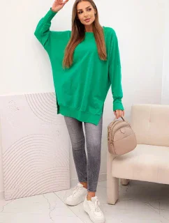 Dámská bavlněná mikina se širokým lemem dole zelená