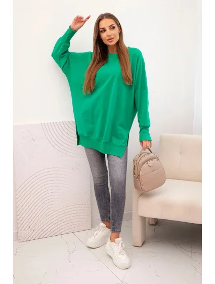 Dámska bavlnená mikina so širokým spodným lemom zelená