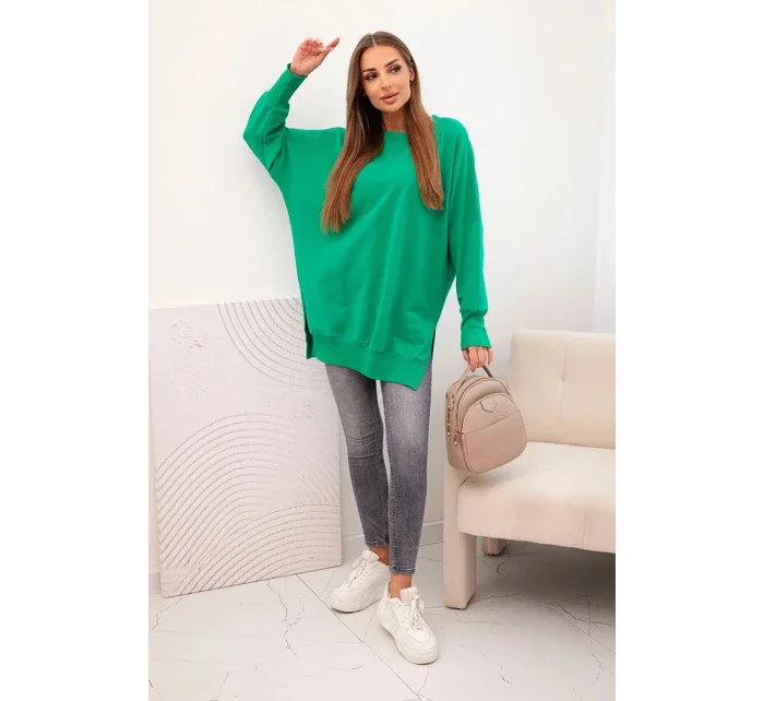 Dámska bavlnená mikina so širokým spodným lemom zelená