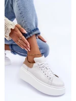 Damskie Buty Sportowe Skórzane na Platformie Białe Lemar 10150