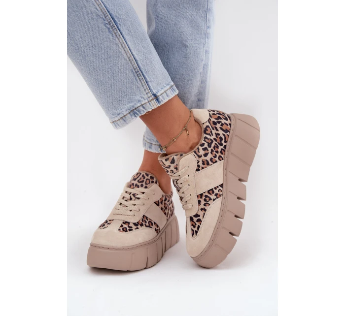 Semišové zateplené dámské tenisky na masivní platformě  béžové model 21707642 - VINCEZA