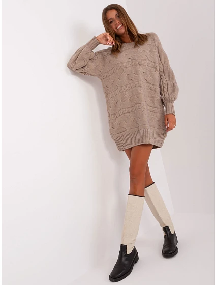 Sweter AT SW model 18895584 ciemny bezowy - FPrice Sweter AT SW model 18895584 ciemny bezowy - FPrice