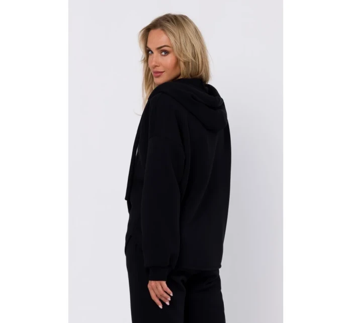 M761 Mikina s kapucí na zip a klokaní kapsou - černá