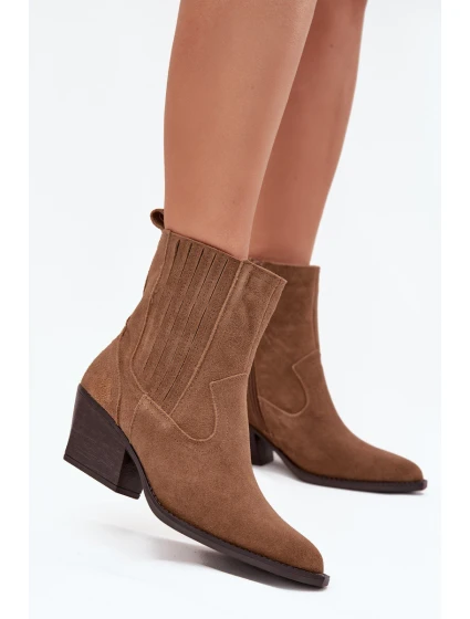 Dámska zateplená členková obuv Dylira na podpätku - ťava, semiš Dámska zateplená členková obuv Dylira na podpätku - ťava, semiš