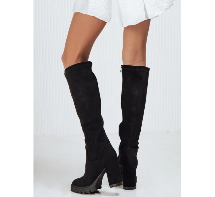 Dámské semišové kozačky na podpatku černé Dstreet model 21993926 - FashionStreet