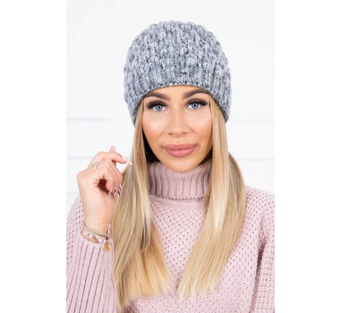 Čepice model 18745422 šedá + fialová - K-Fashion Čepice model 18745422 šedá + fialová - K-Fashion