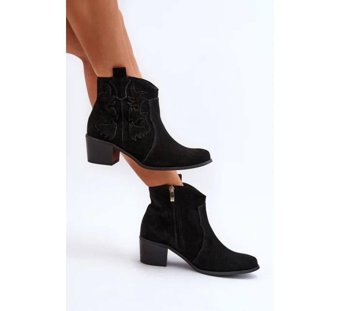 Zazoo 3426 Damskie Zamszowe Botki Kowbojki Czarne