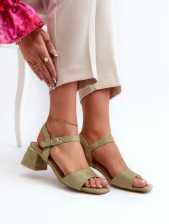 Dámské Sandály na Podpatku z Semiše Zelené model 21661588 - EVENTO